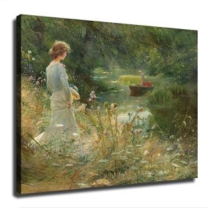 Vintage French Country Cottage Garden Meadow Canvas Poster Modern Aesthetic Picture Wall Art Home Office Decoration Painting Holiday Gift (Unframed,24×32inch)